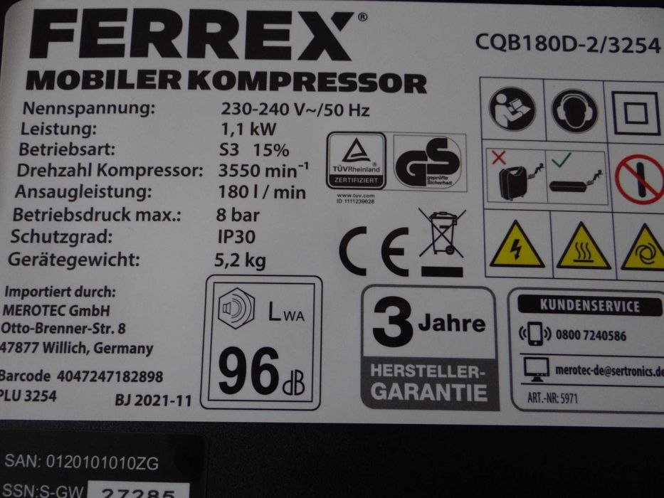 Компресор Ferrex 180 л/хв. , Компрессор