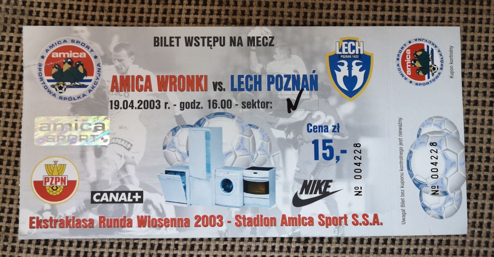 Bilet meczowy Amica Wronki vs. Lech Poznań 2003 Ekstraklasa