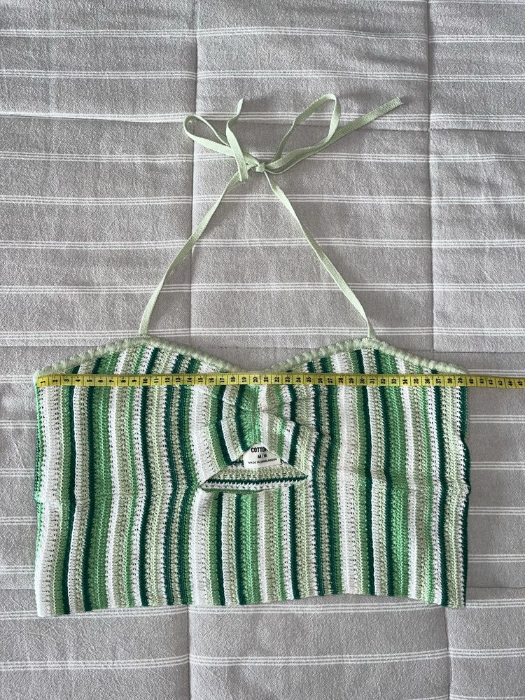 Top de Croché às Riscas | Verde & Branco | Estilo Boho