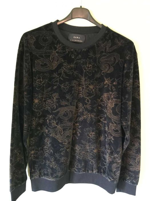Męska Bluza koszula w kwiaty Zara rozmiar S czarna złota aksamitna