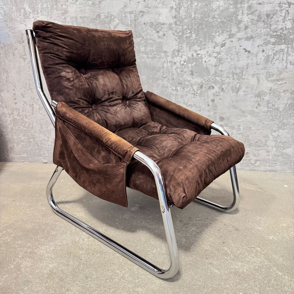Fotel w stylu Bauhaus | Sztruks | Chromowana rama
