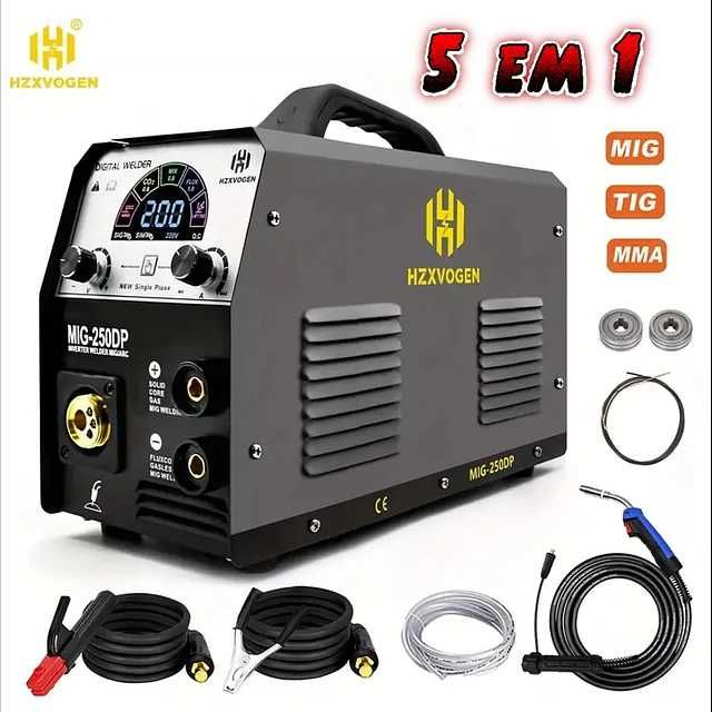 F900 Máquina soldar 5 in 1 MIG-250A LCD MIG MMA Lift TIG Gás Misto MIG