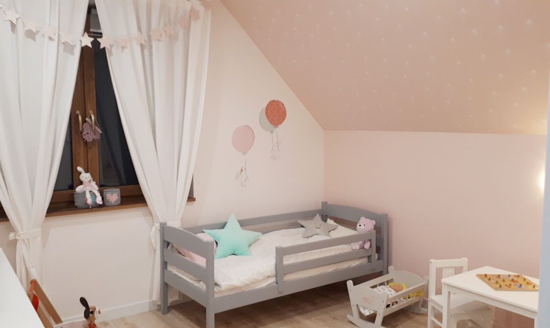 Łóżko dziecięce szare drewniane pojedyncze 160x70