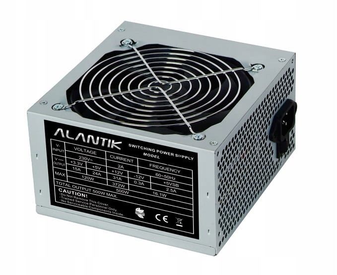 zasilacz alantik ps501a moc 500 w standard atx napięcie ac 230 v