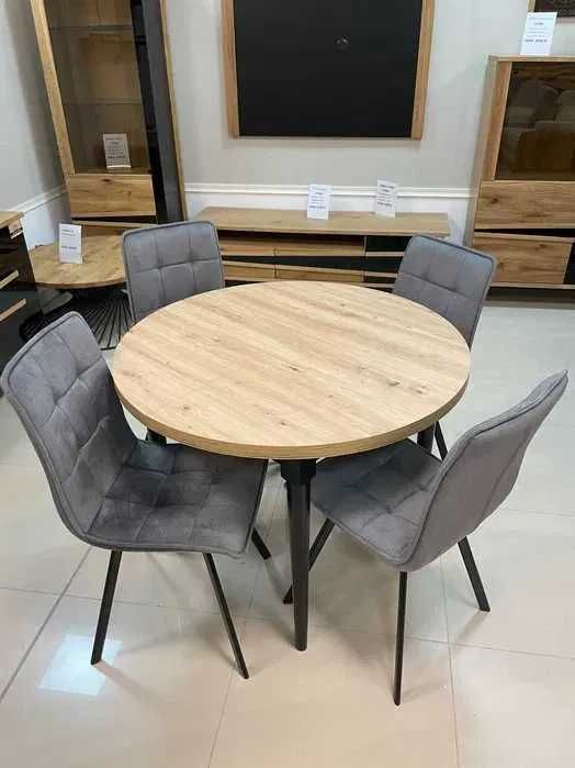 (111) Stół okrągły rozkładany + 4 krzesła, nowe 1220 zł