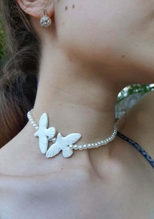 Прикраса з голубом ручної роботи / підвіска, сережки, кулон з пташкою