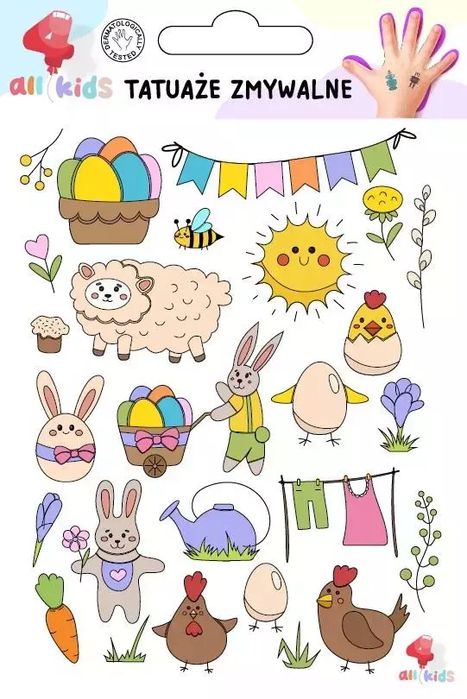 Tatuaże zmywalne dla dzieci Wielkanoc 2. All4Kids
