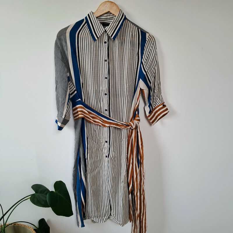 Długa sukienka maxi szmizjerka z wiskozy Zara Basic boho etno 38 M