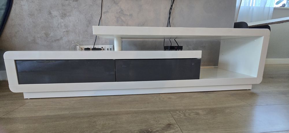 Nowoczesna Szafka RTV pod TV wysoki połysk biało szara antracyt