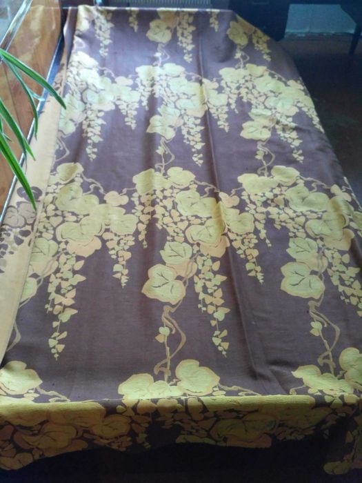 покрывало коричневое желтое листья ссср советское 2 шт  шторы