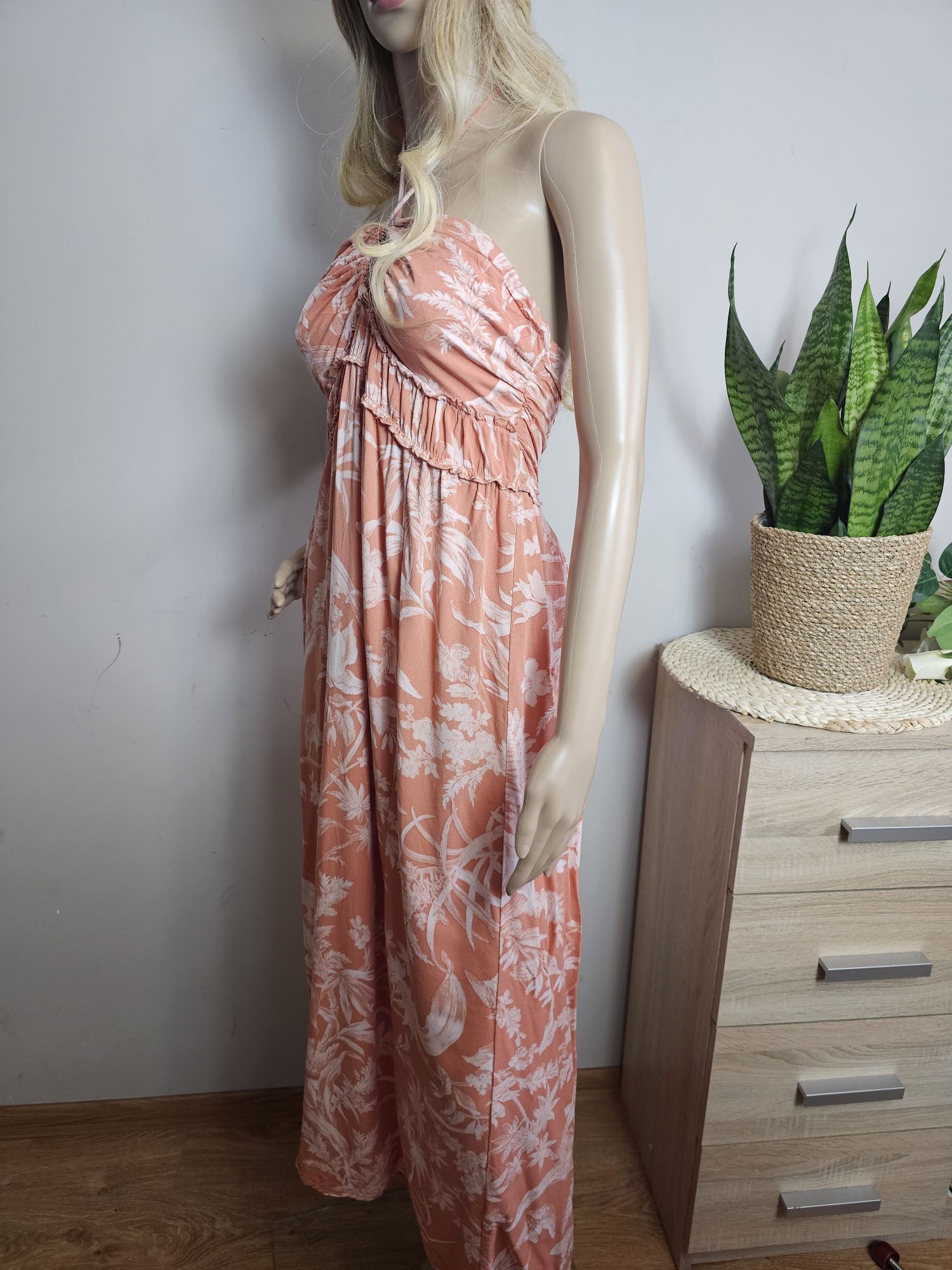 Sukienka letnia maxi wiązana , odkryte ramiona , boho ,H&M 38