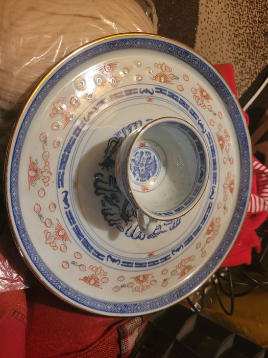 Talerz 27cm 4 filiżanki ryżowa porcelana chińska patera