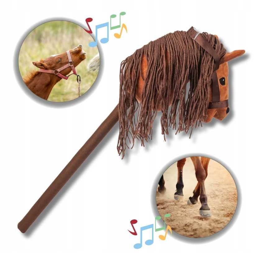 Nowy Hobby Horse Brązowy Koń na Kiju Realistycznym Dźwiękiem (OKAZJA)