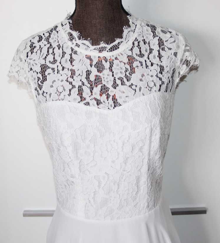 krótka sukienka suknia ślubna xs 36 s 34 biała  koronkowa wyszywana