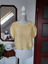 Sweterek krótki ażurowy żółty kanarkowy XS 34 Vero Moda bluzka croptop