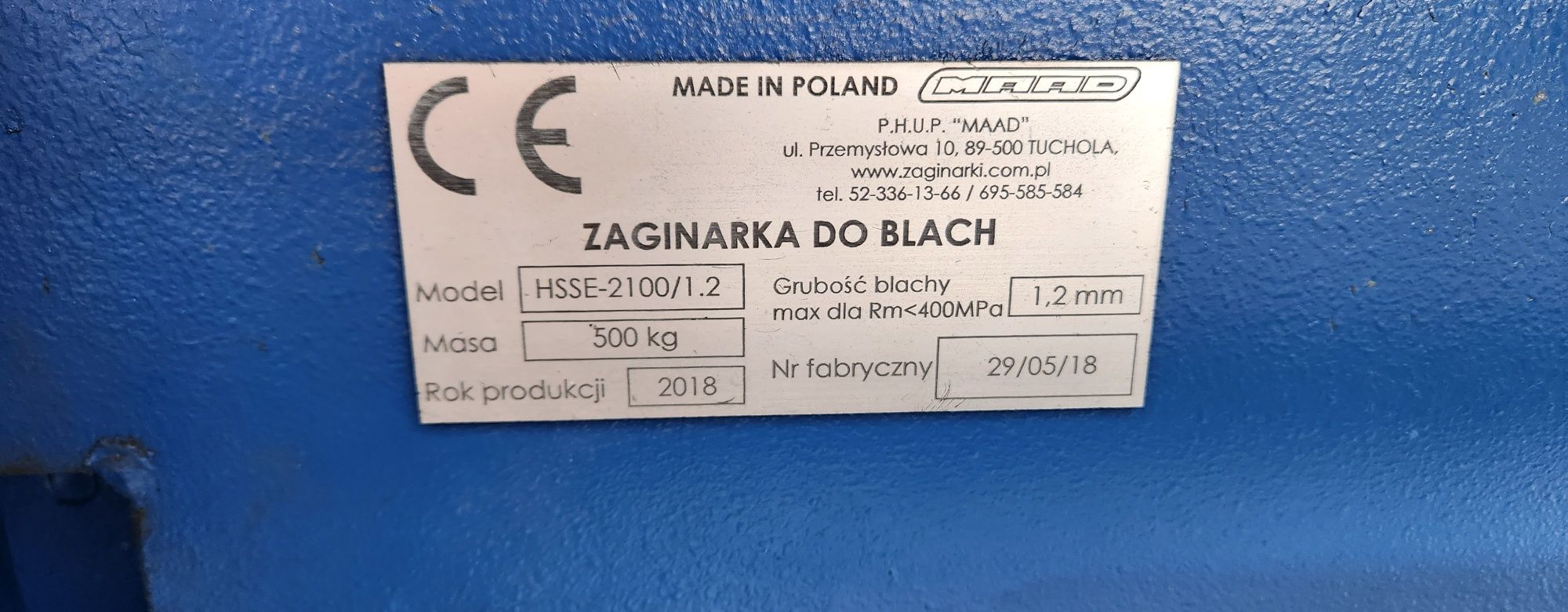 Zaginarka do blachy segmentowa, stan idealny!