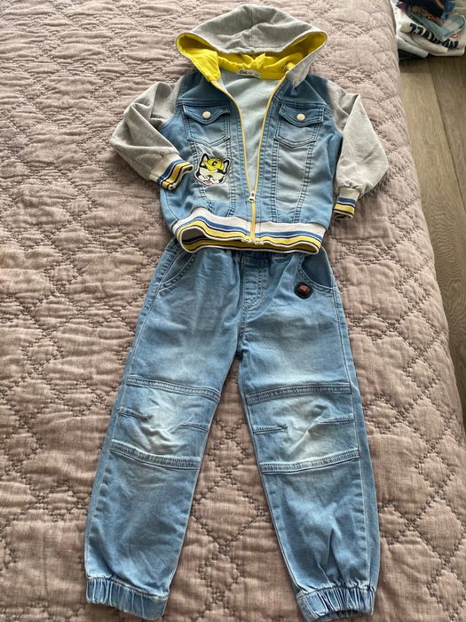 Zestaw kamizelka kurtka jeans i spodnie chłopięc 2/3 lata