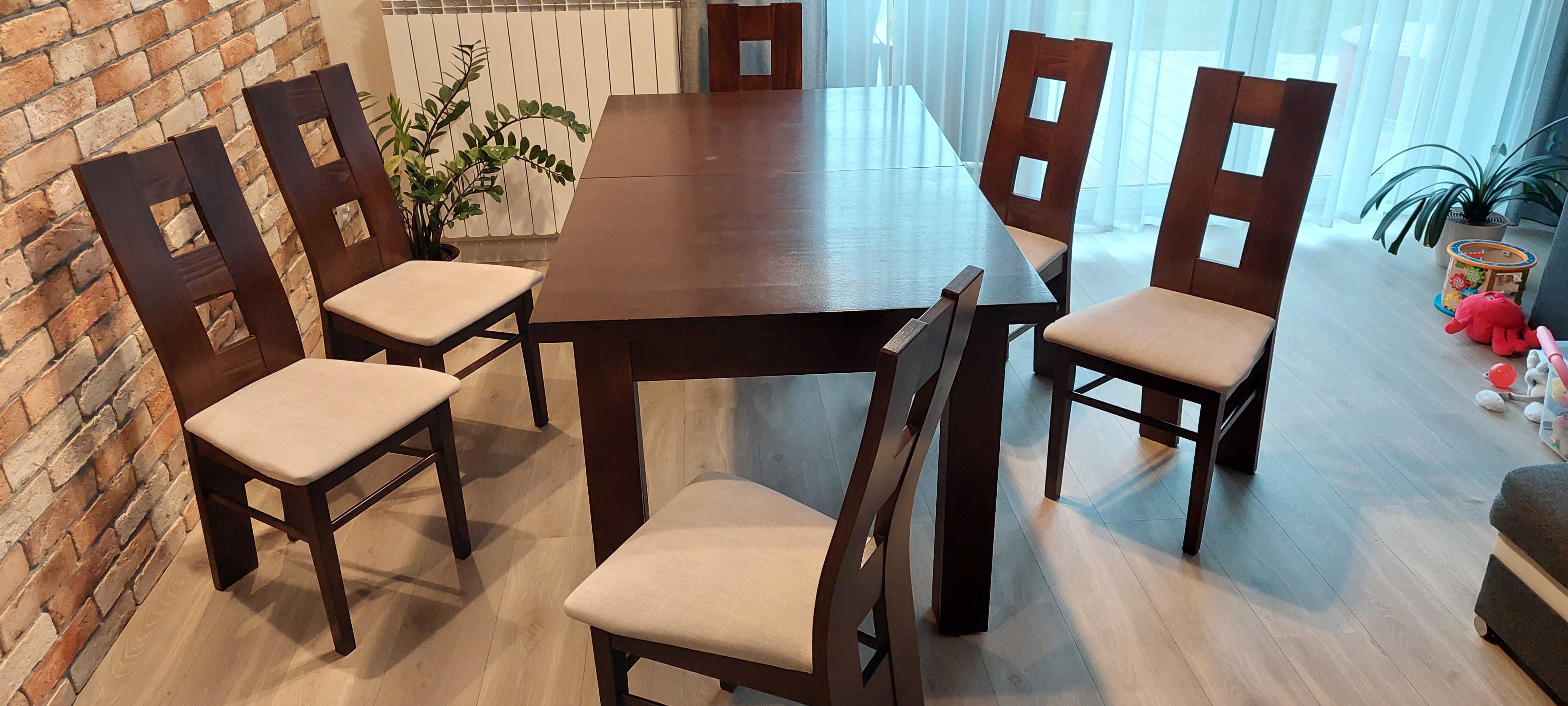 Stół 160-360/90 cm + 6 krzeseł