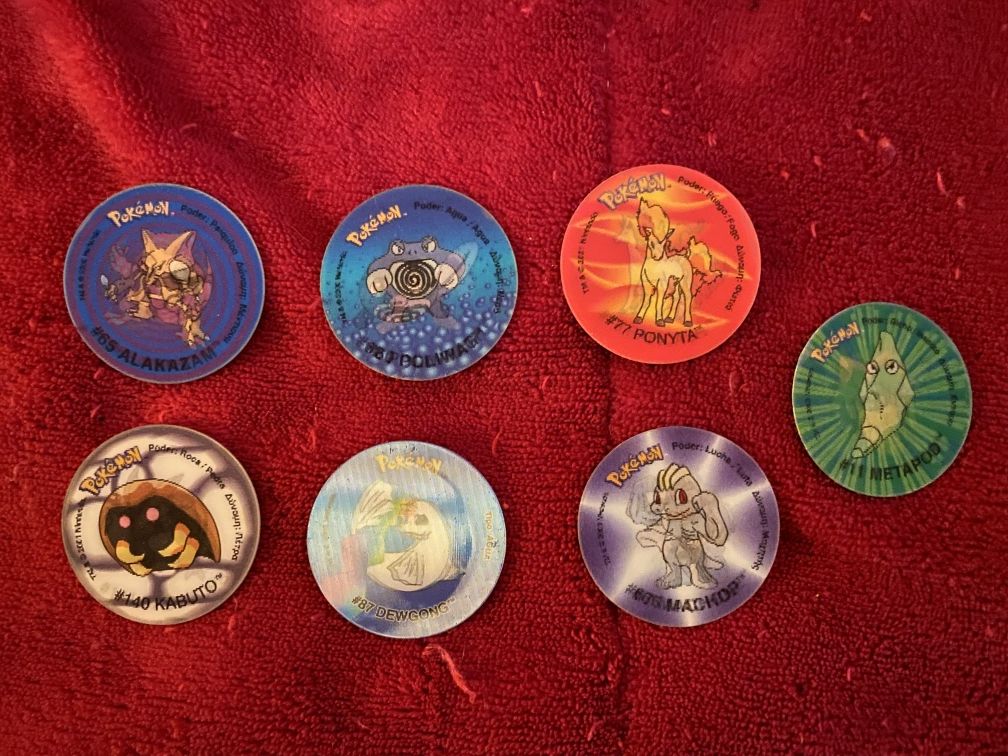 Tazos Pokemon 1, 2, 3, stiker e league