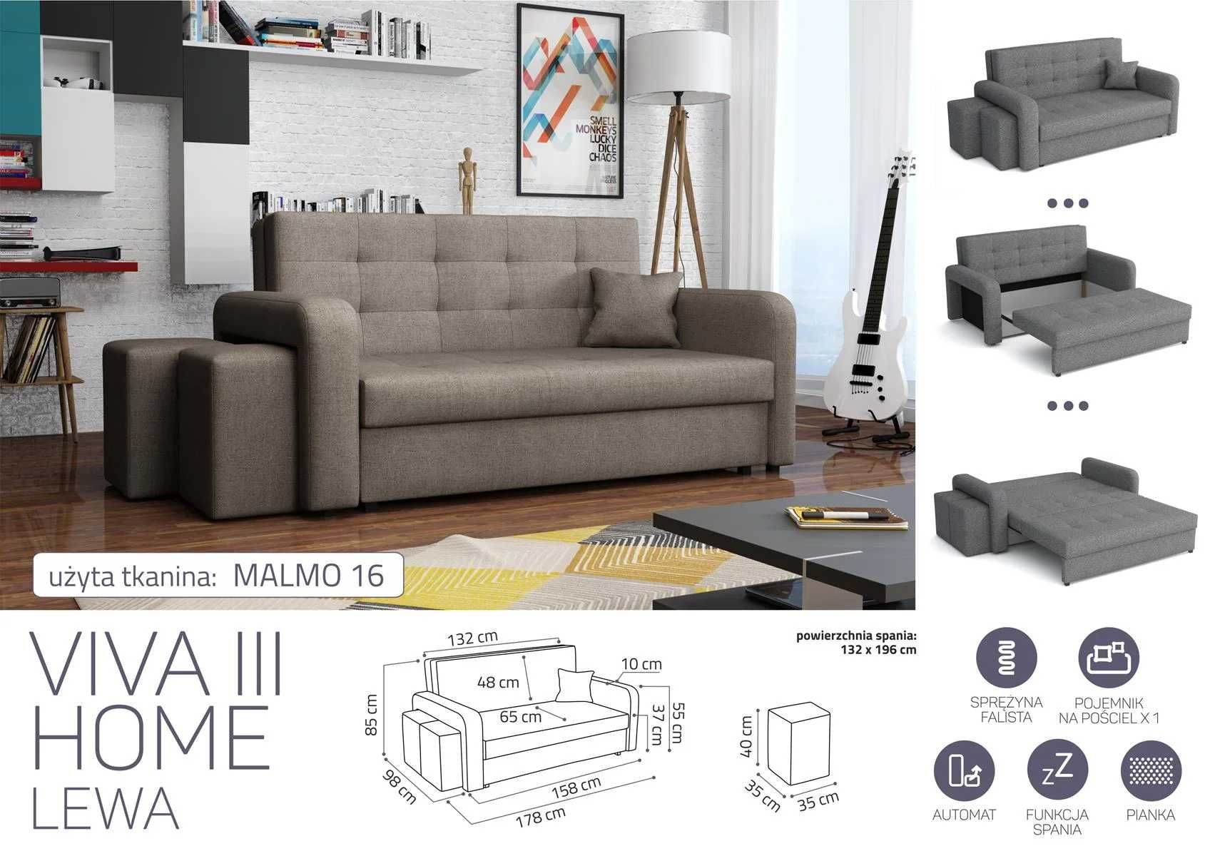 Viva III Home z pufami Sofa/Kanapa Darmowa dostawa