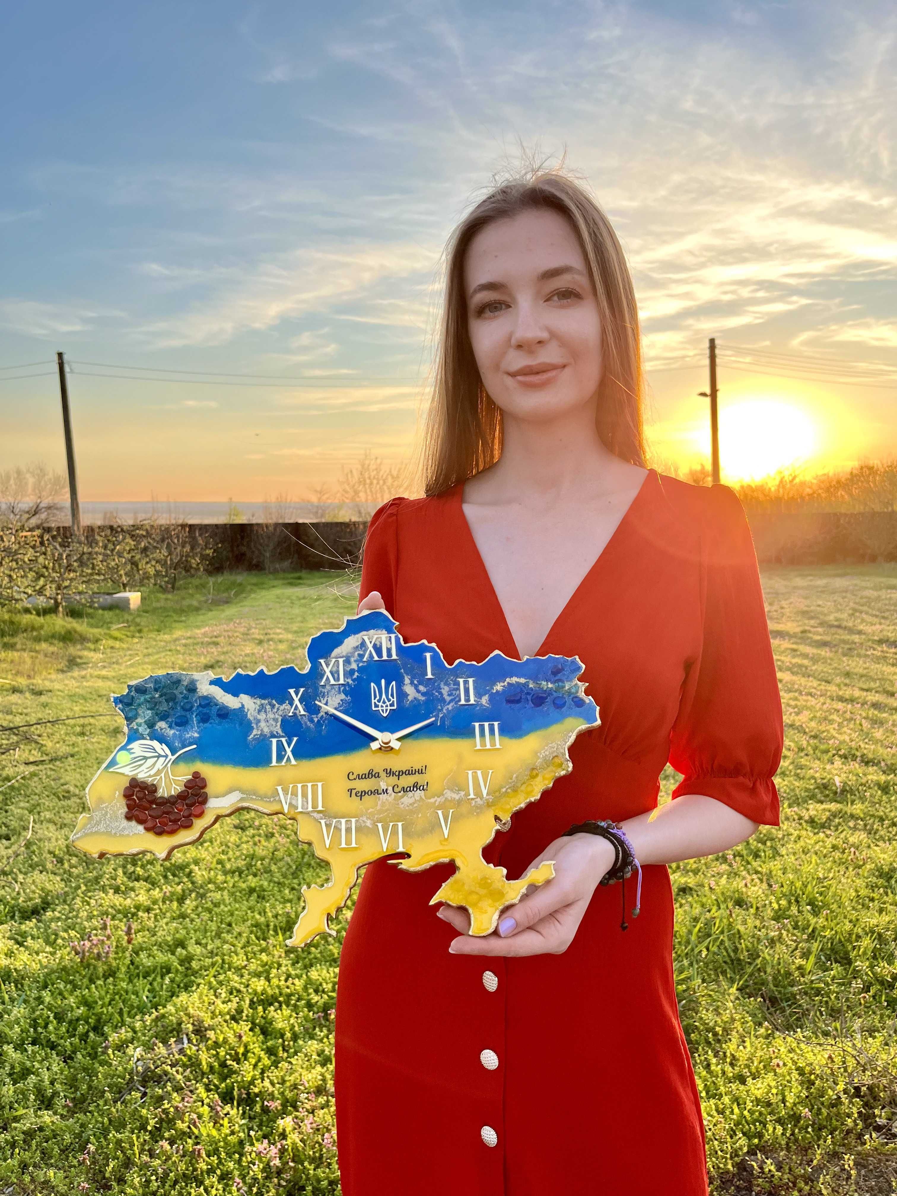 Годинник мапа України ,з епоксидної смоли , подарунок директору , ЗСУ