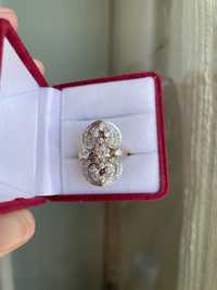 Золотое кольцо с бриллиантами 585 якуты перстень каблучка діаманти