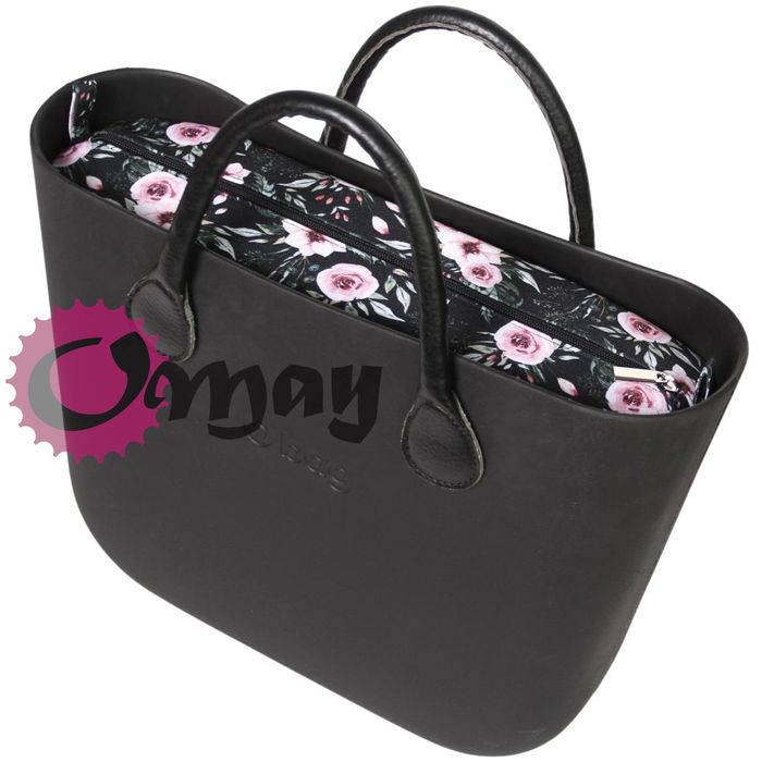 Czarny organizer do OBAG MINI róż pudrowy róże 2 kieszenie wkład OMAY