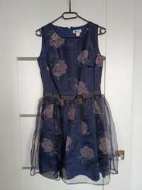 Granatowa sukienka Vubu S kwiaty tiul