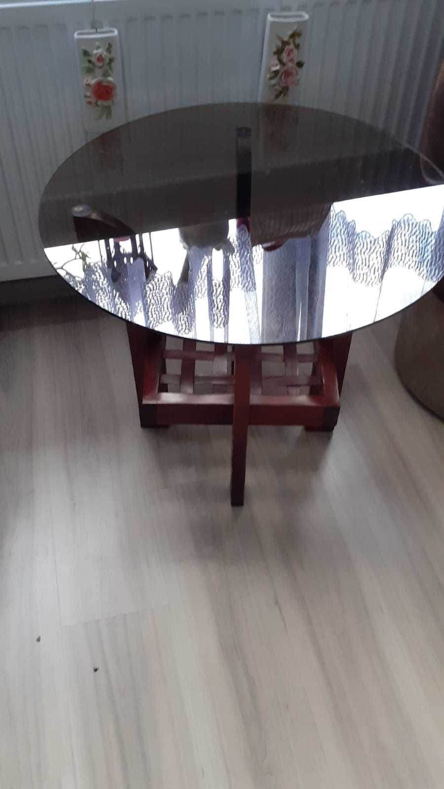 Stolik okrągły kawowy szklany drewniany