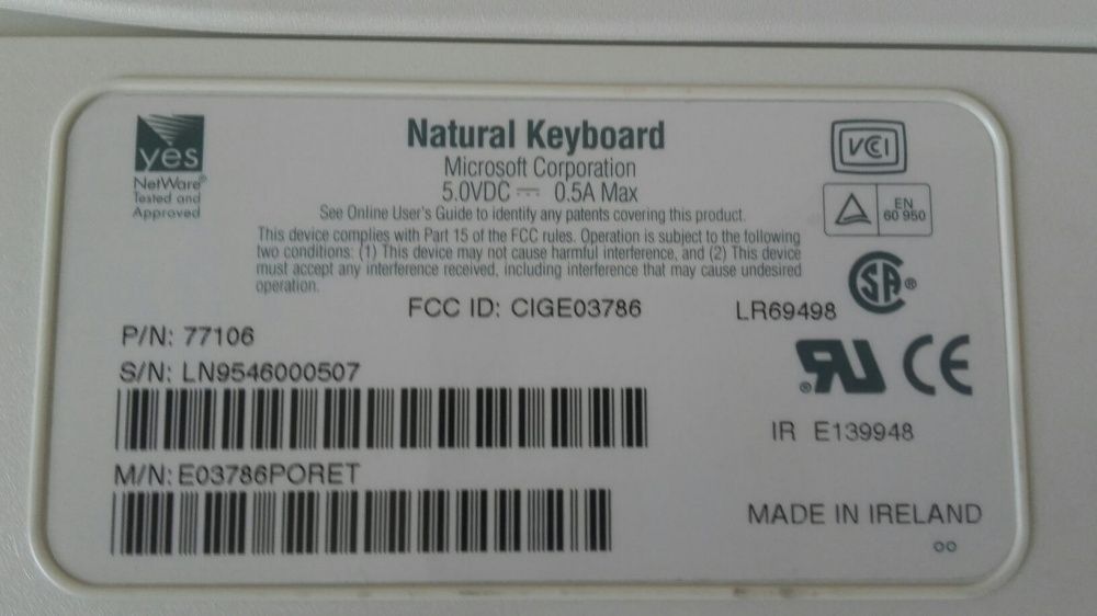 Raro teclado Microsoft Natural Keybord vintage primeira geração