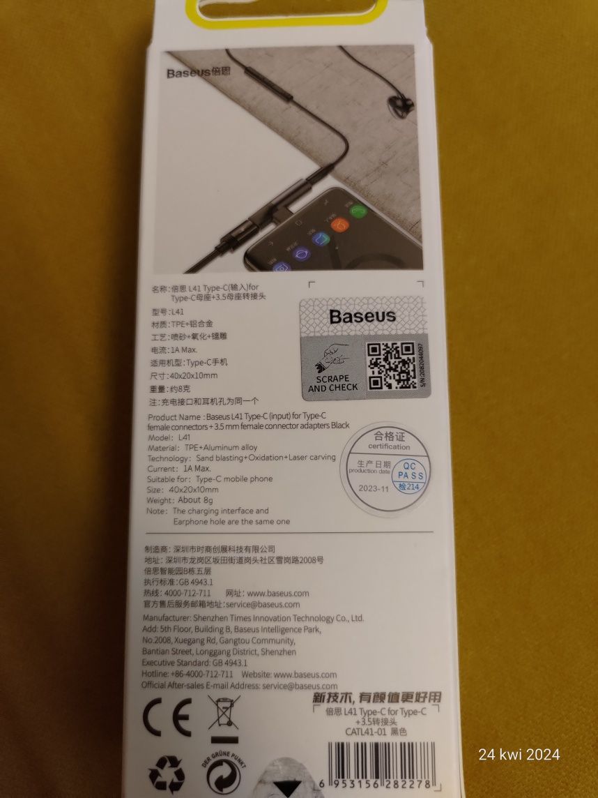 Adapter Baseus usb-C na usb-c + jack 3,5mm