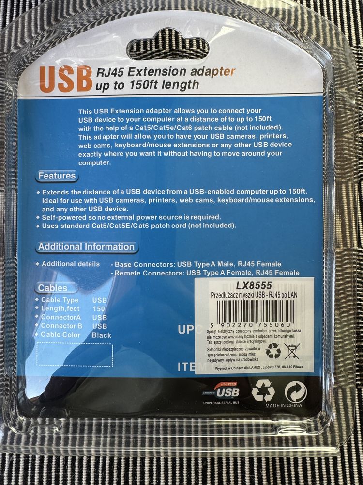USB over RJ45 Cat55e/6 przedłużacz kabla RJ45 zestaw adapterów