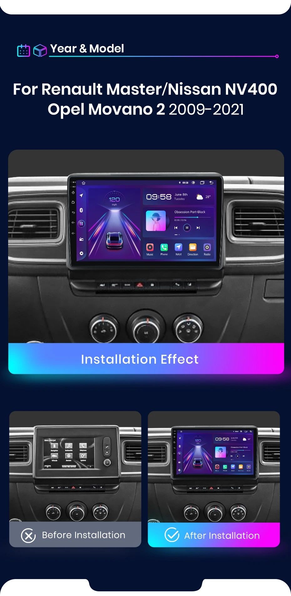 Rádio Android Renault Master Opel Movano Nissan NV400 Carplay 2/32GB