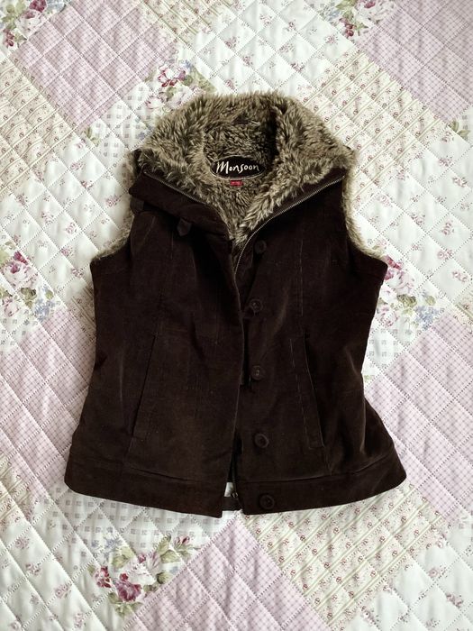 Brązowy bezrękawnik kamizelka z futerkiem M 38 monsoon vintage