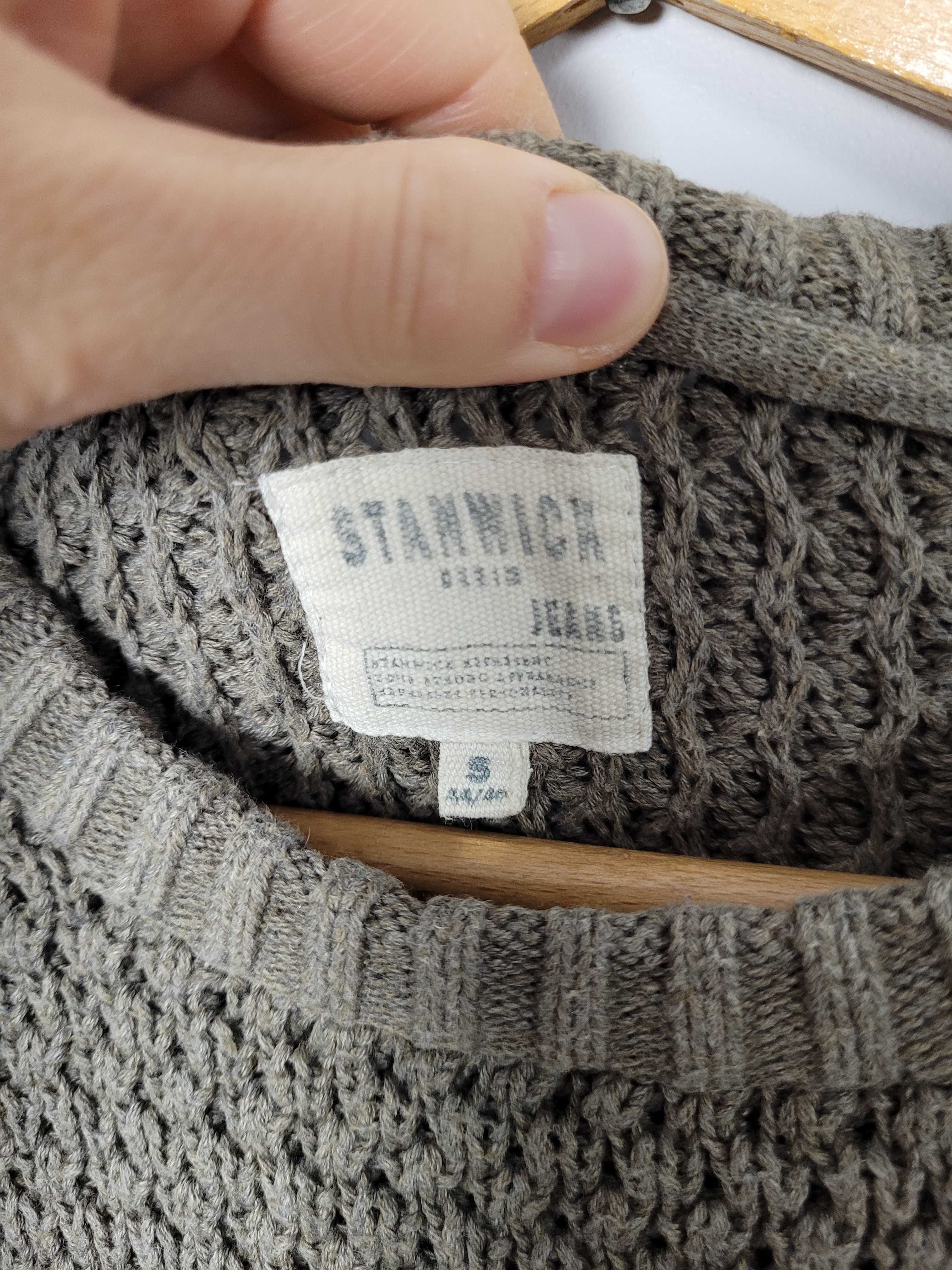 Brązowy jesienny sweter męski S dzianina bawełna 100% Stanwick S khaki