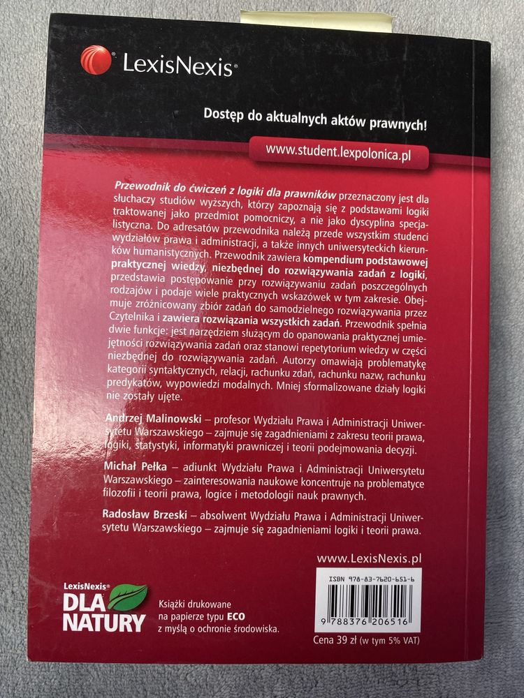 „Podręcznik do ćwiczeń z logiki dla prawników”