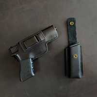 Шкіряна кобура для Glock 17 зі скобою+ паучер, кобура на Glock, Глок