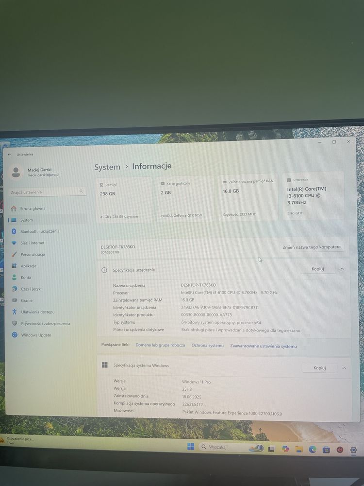Komputer i3 6100 Gtx 1050