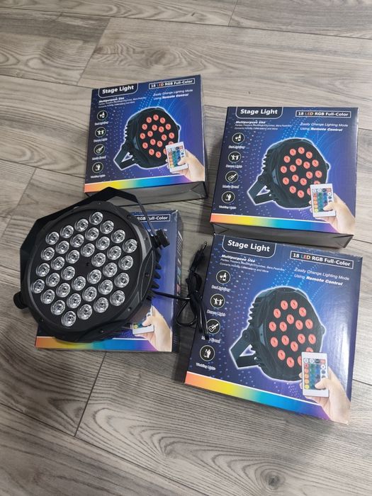 Zestaw 4 świateł dla DJa na sylwestra impreze kolorowe + piloty NOWE