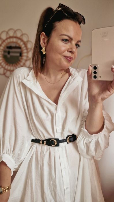 Sukienka koszulowa oversize tunika Gioya plus size biała