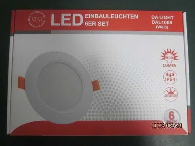 Reflektor LED do zabudowy,230 V,płaski,9W,6 sztuk do zabudowy, biały