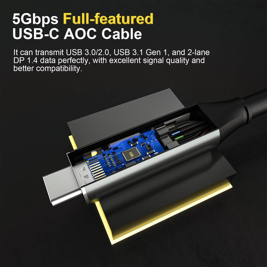 Cabo de fibra óptica USB-C para USB-C completo 10M, cabo de vídeo USB