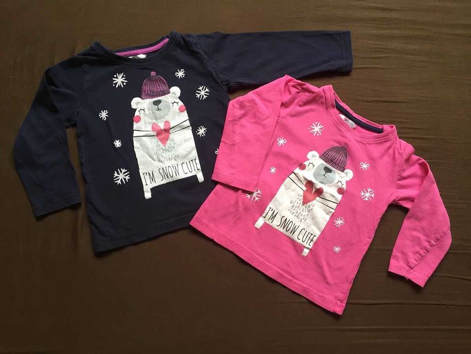 Dla bliźniaczek bluzeczki z długim rękawem, rozm. 92