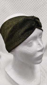 Opaska na głowę do włosów damska turban zielona brokat