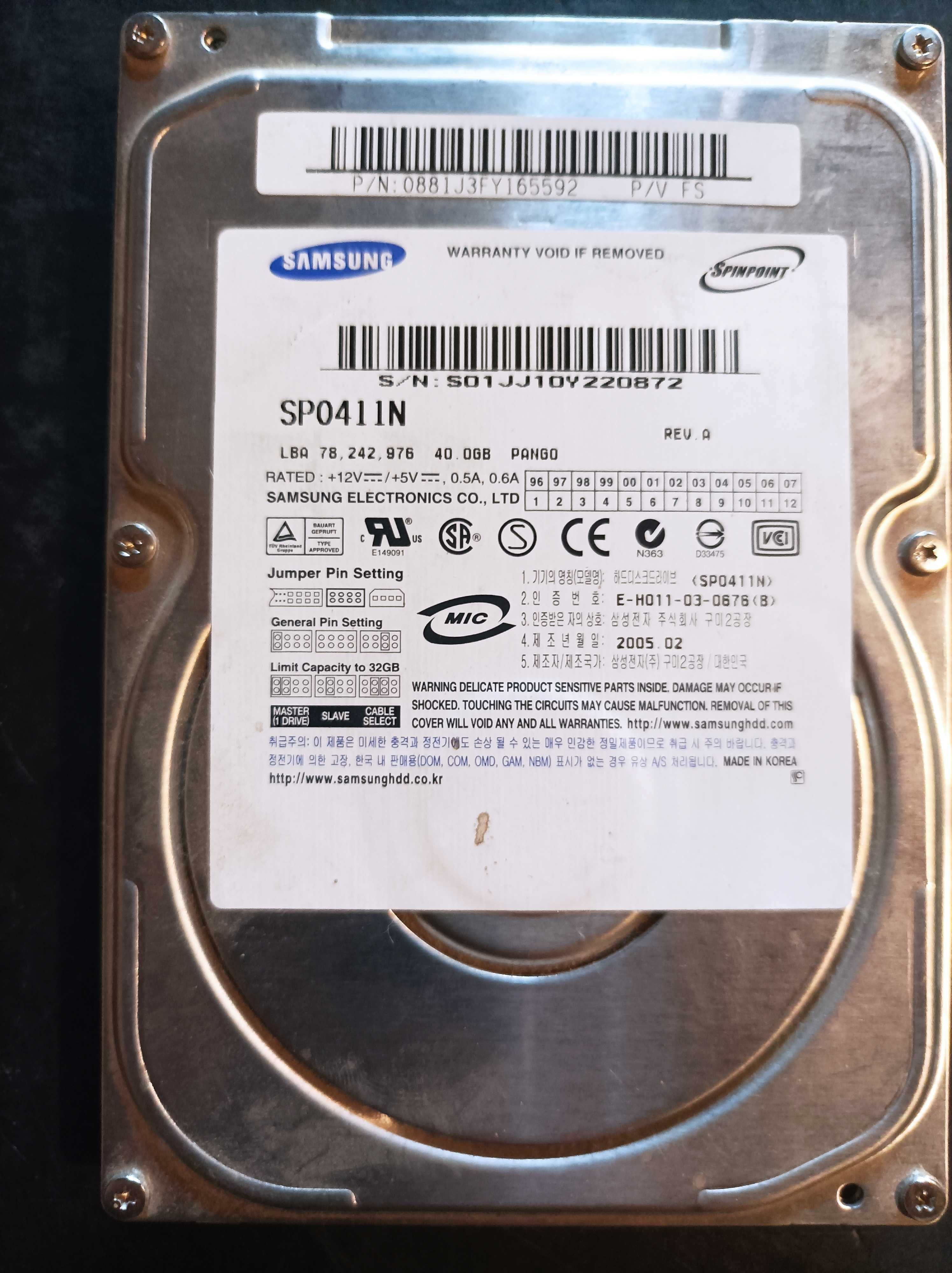 Жесткий диск HDD 3.5" IDE 40 Гб Samsung SP0411N