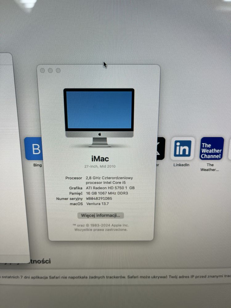 Apple imac 27’’ i5 16GB 1TB SSD Radeon OS ventura