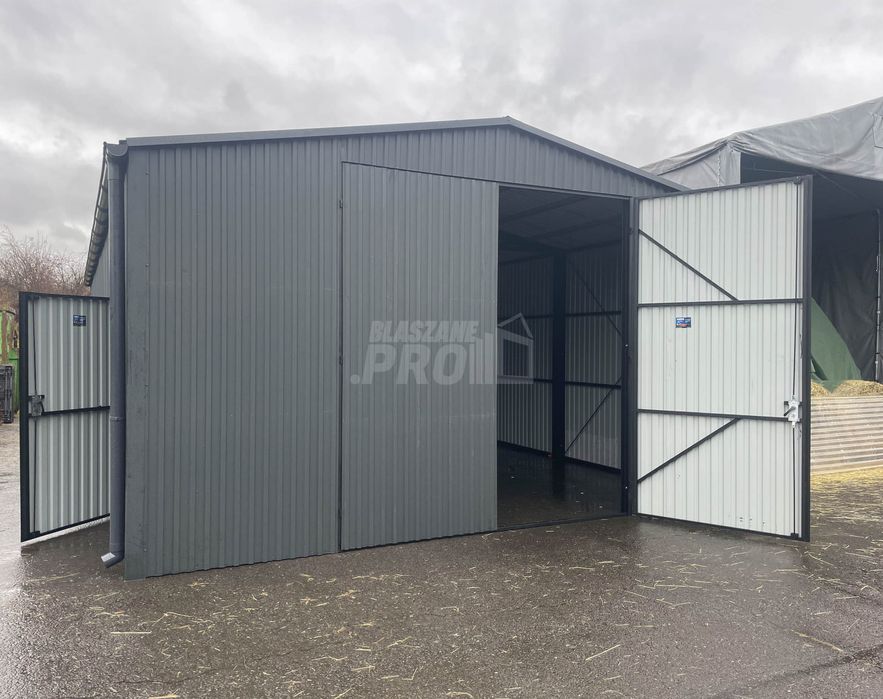 Hala Garaż 7x11 m brama dwuskrzydłowa drzwi rynny GP345
