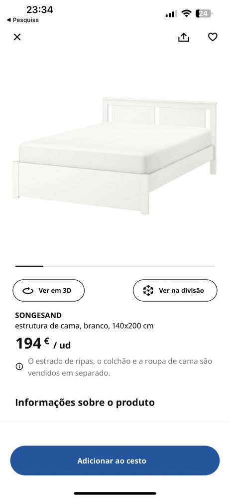 Cama casal SONGESAND + ripas madeira LUROY