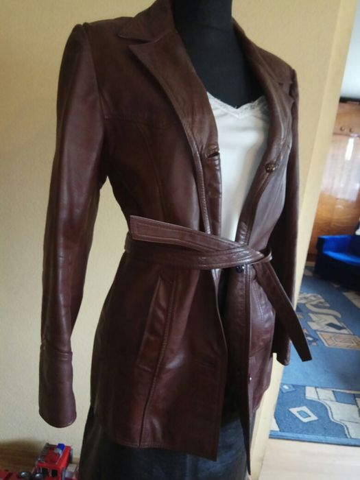 Kurtka skórzana skóra naturalna brąz pasek