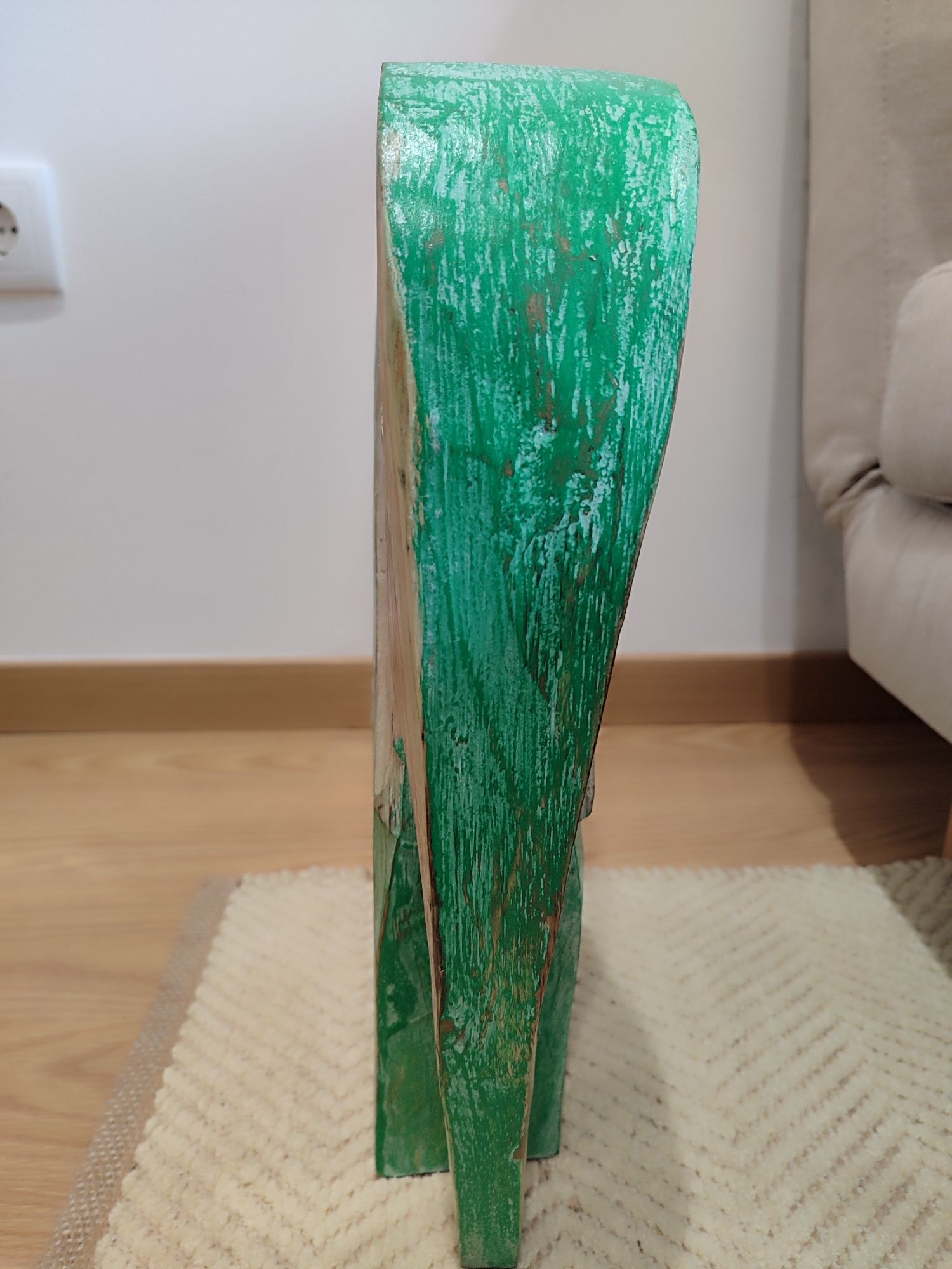 Estátua elefante de madeira verde com cerca de 30 cm como nova